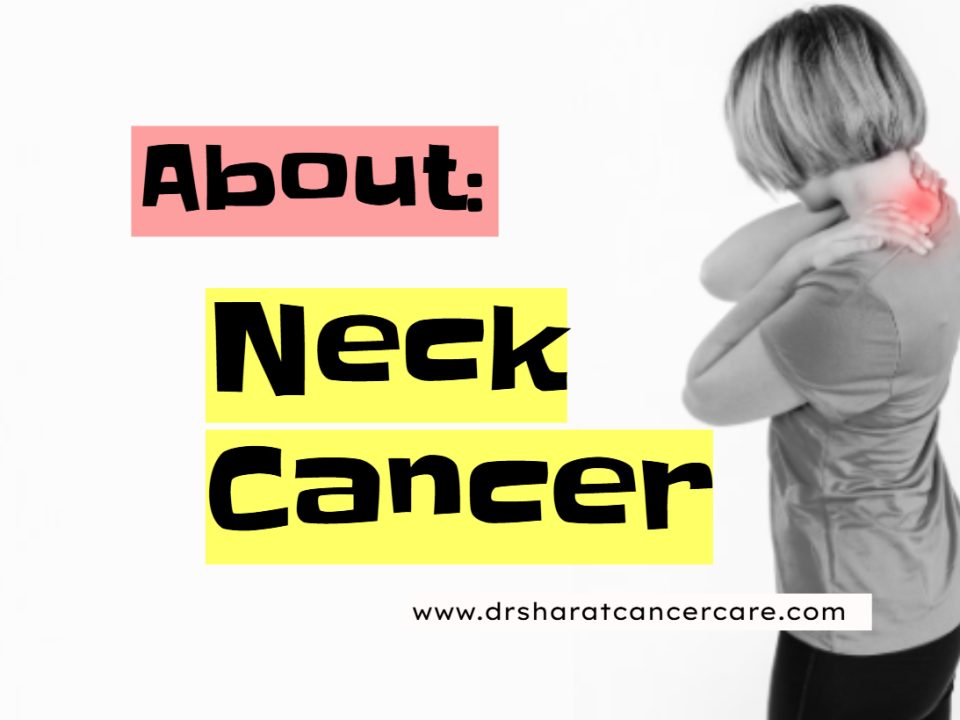 Educational graphic about neck cancer highlighting symptoms, risk factors, and importance of early detection by Dr. Sharat Chandra in Hyderabad.