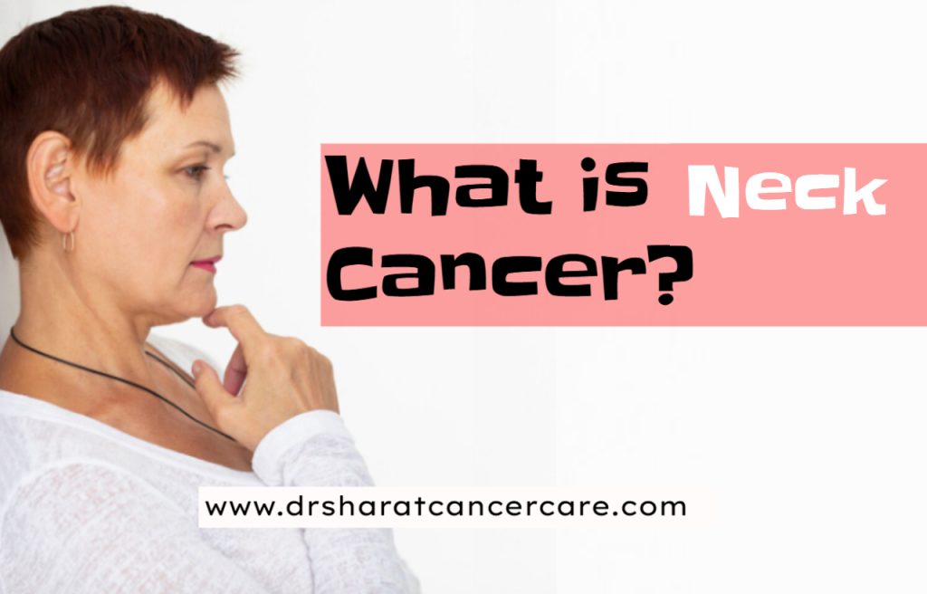 graphic about neck cancer highlighting a woman thinking about What is Neck Cancer with white background!