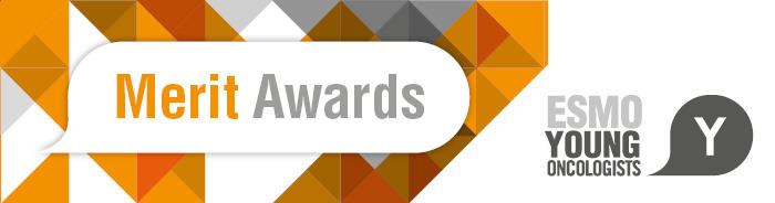 ESMO Young Oncologists Merit Awards Banner with Orange Geometric Design